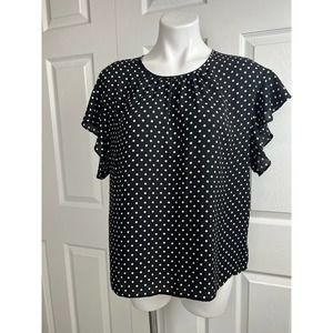 Vince Camuto Women's Black And White Polka Dot Blouse Short Sleeve Ruffle Size M
